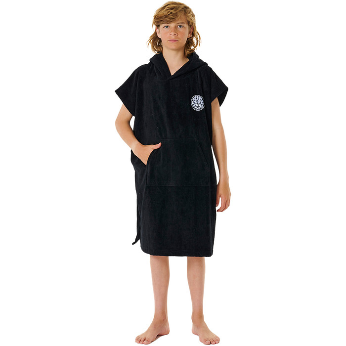 2024 Rip Curl Junior Logo Toalla con Capucha Albornoz / Poncho 009BTO - Negro